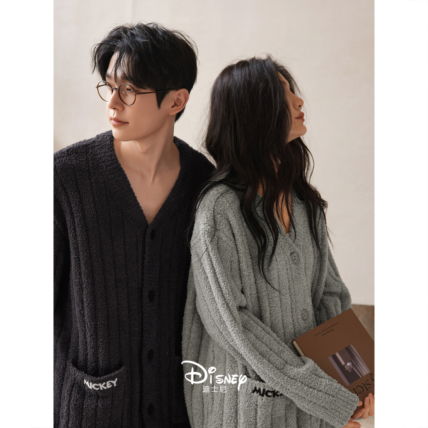 迪士尼秋冬季保暖半边绒情侣睡衣