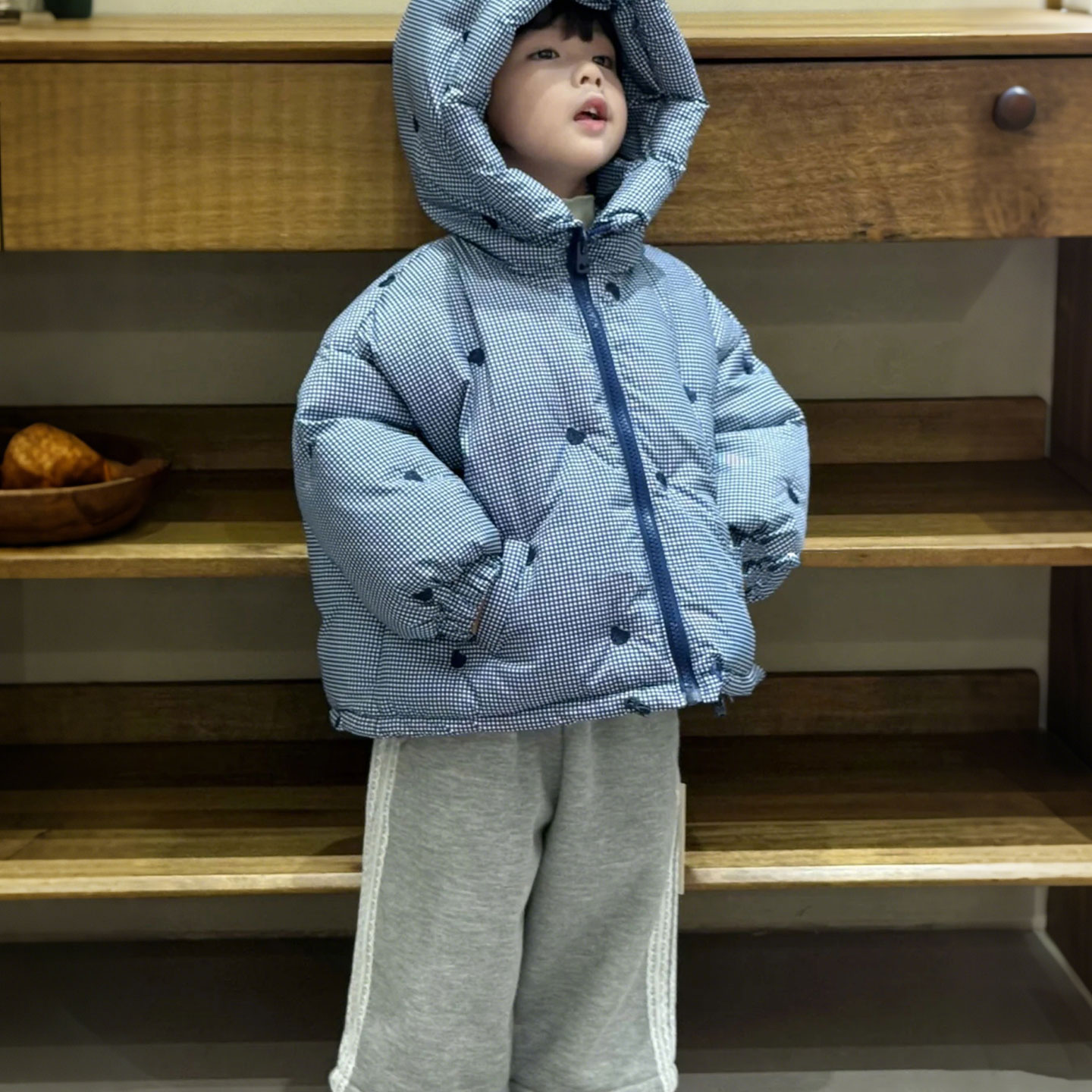 女童羽绒服儿童保暖格子连帽外套
