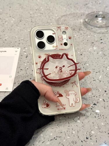 满屏线条猫咪摇摇乐磁吸支架适用iPhone17promax/16PRO手机壳苹果13个性14promax简约15promax硬壳14PRO新款