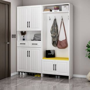 鞋柜家用门口2026新款爆款入户衣帽架玄关柜一体大容量实木储物柜