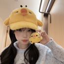 新款 可爱毛绒保暖鸭舌帽子显脸小 鼻孔小鸡黄色小鸡棒球帽女秋冬季