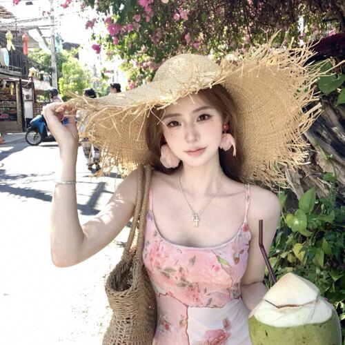 浅春系泰兰德度假风手工拉菲草帽