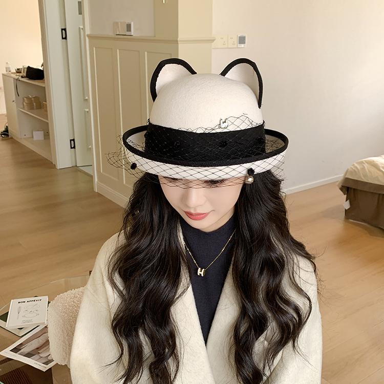 日系可爱猫耳朵羊毛呢贝雷帽