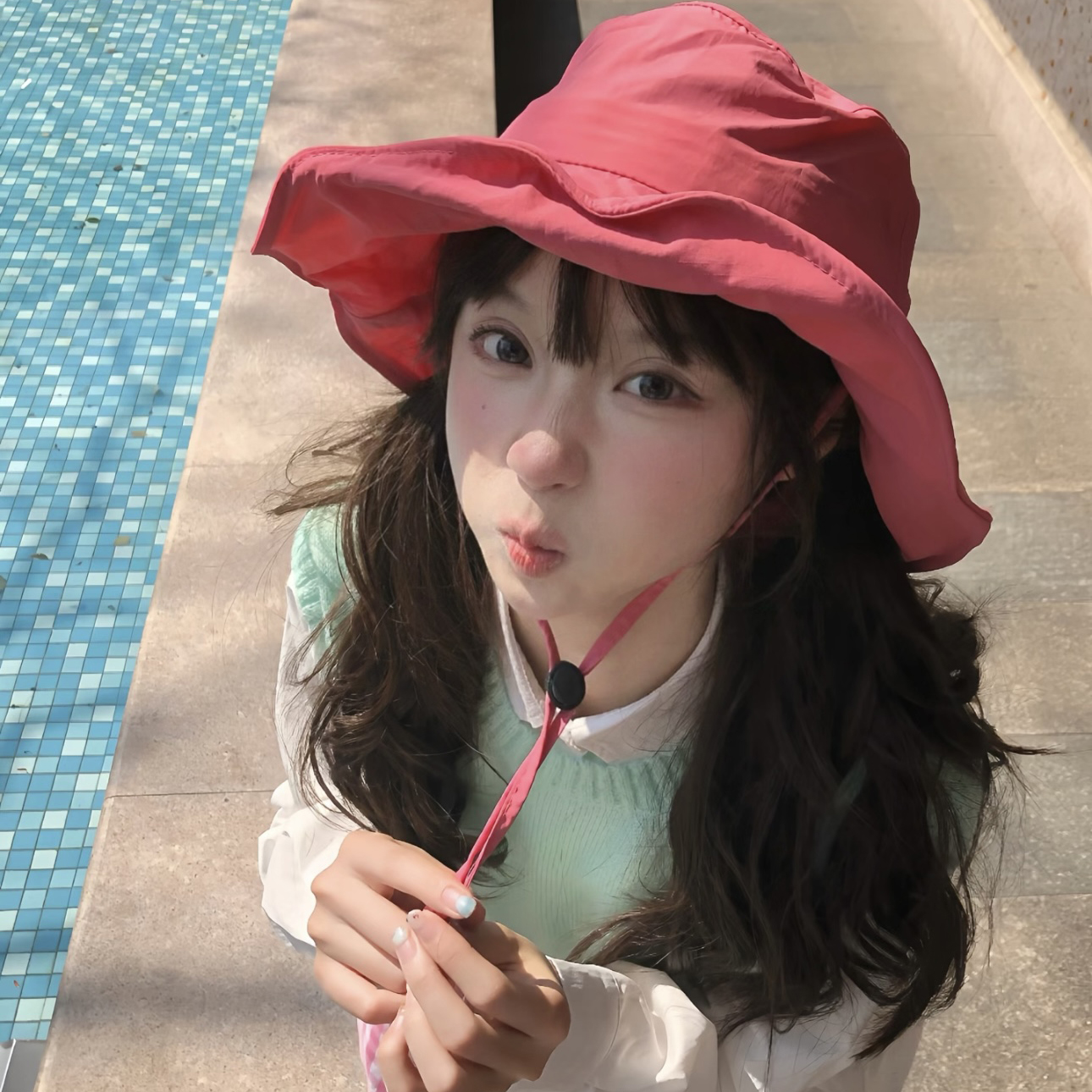 樱桃小丸子芭乐配色版森系少女速干渔夫帽春夏防晒出游卷边遮阳帽