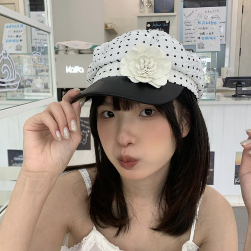 韩系波点PU皮海军帽春夏显脸小