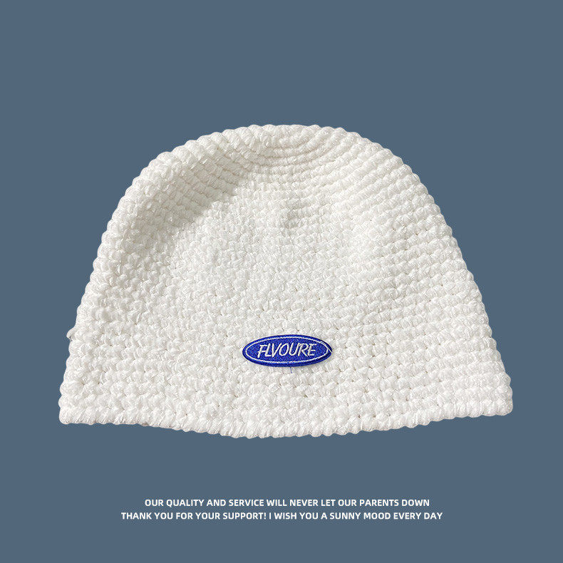 雪尼尔手工字母贴标白色水桶帽子