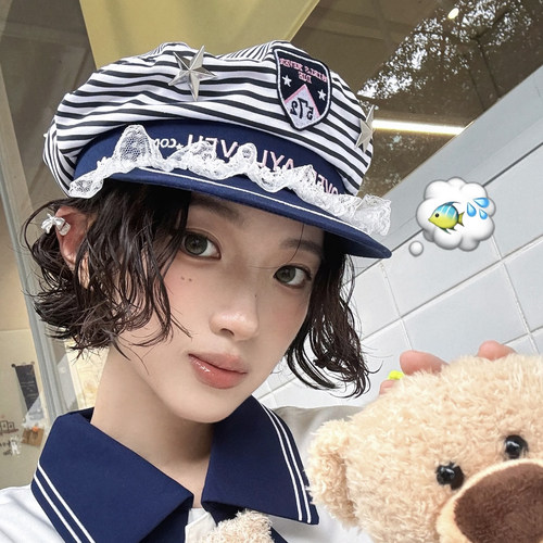 复古英伦风时髦感y2k辣妹海军帽