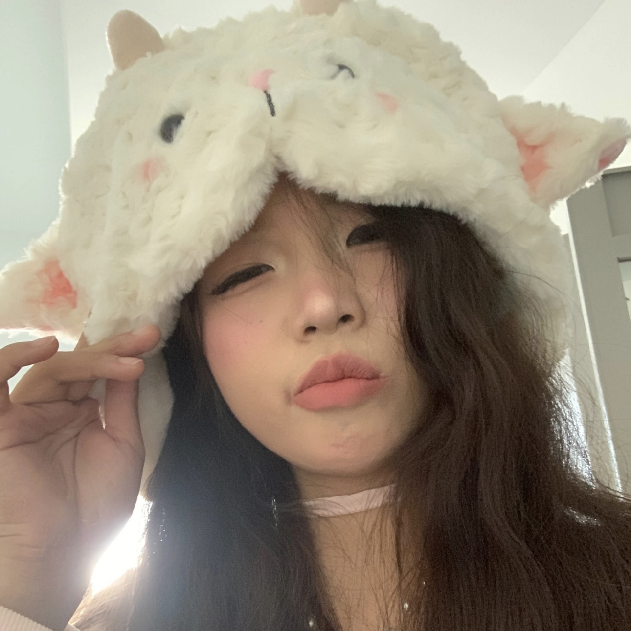 冬季甜美可爱小羊毛绒帽子2024