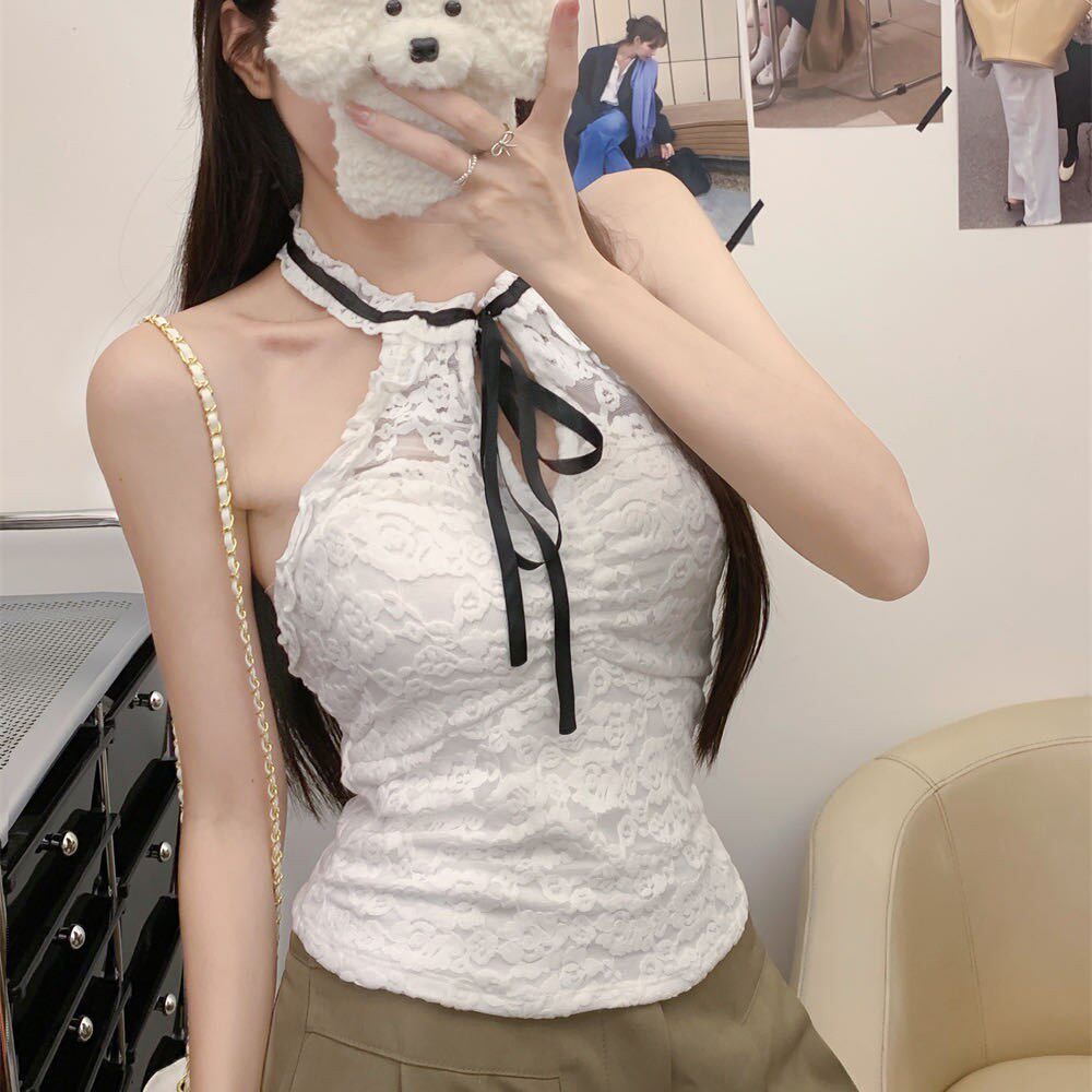 法式美背蕾丝吊带背心女夏季纯欲风性感修身显瘦辣妹内搭外穿上衣