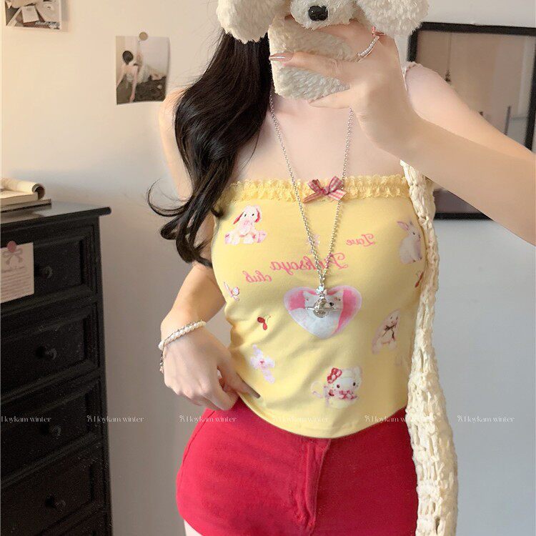 多巴胺甜辣妹抹胸夏季修身显瘦带胸垫内搭外穿纯欲吊带背心上衣女
