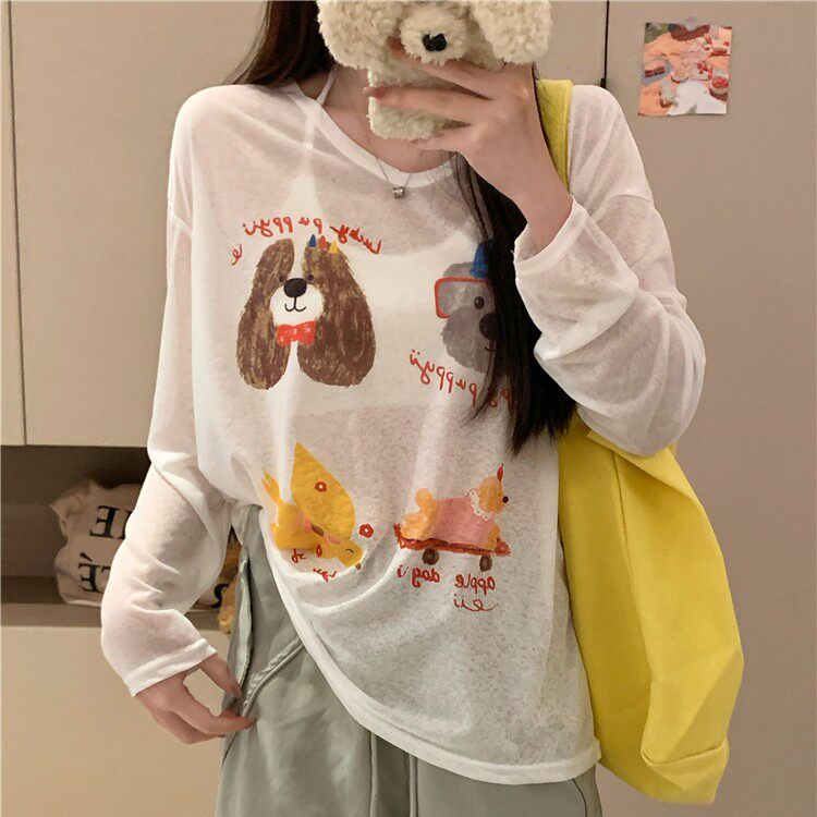 夏季薄款防晒罩衫轻薄透气防晒衣女外穿韩版宽松薄款长袖t恤上衣