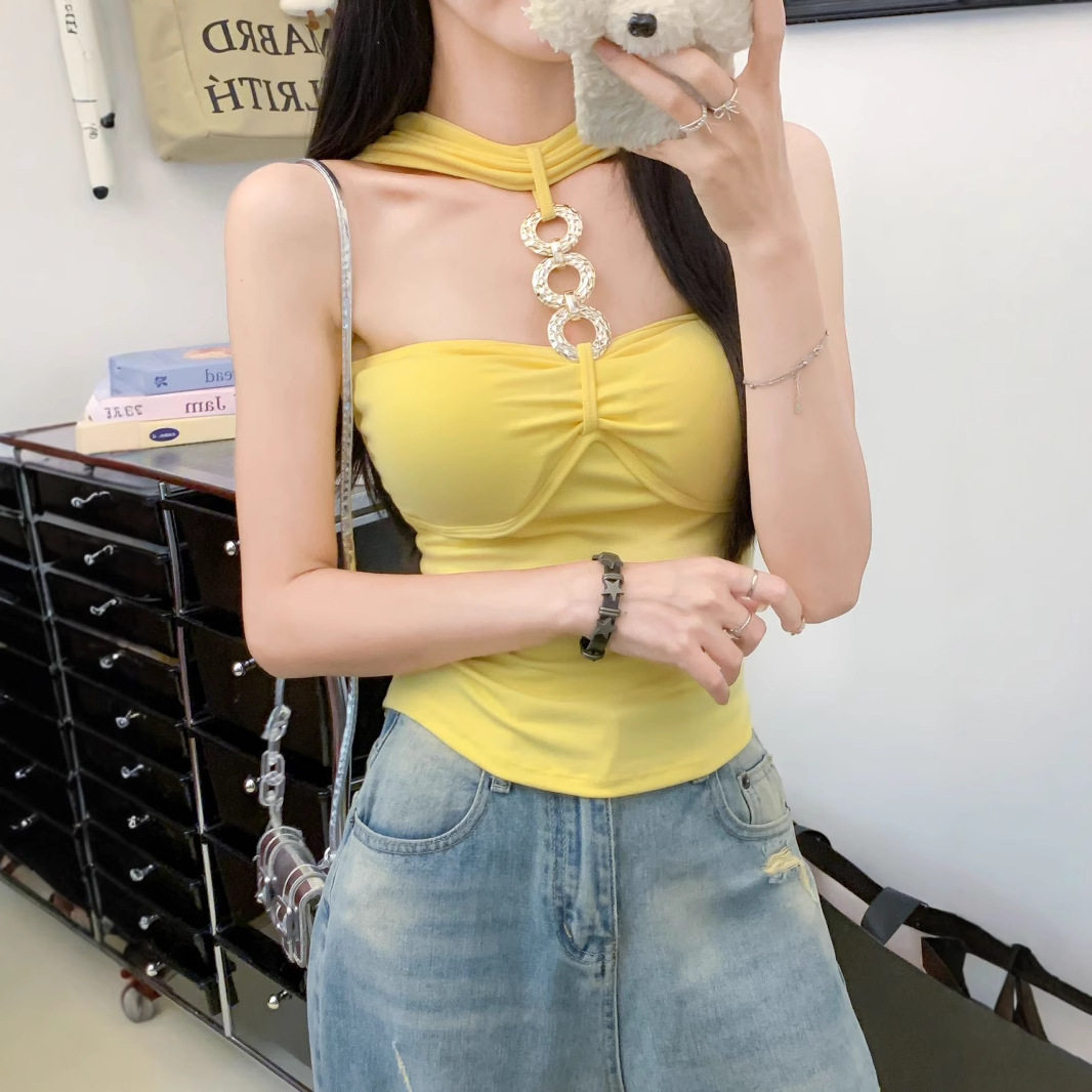 甜辣性感挂脖吊带背心女带胸垫夏季辣妹纯欲风显瘦内搭外穿上衣