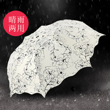 晴雨伞折叠太阳伞女士防晒黑胶遮阳伞三折创意雨伞