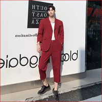 Mẫu thiết kế mùa hè Hàn Quốc ulzzang slim suit quần hai bộ triều nam cắt cạp quần - Suit phù hợp áo nam