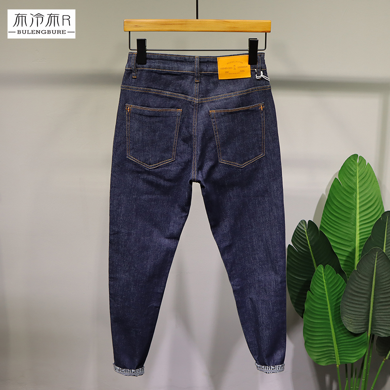 四季深蓝色工作全棉刺绣牛仔裤