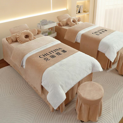 美容床罩四件套轻奢高级感美容院专用按摩洗头床单套秋冬季牛奶绒