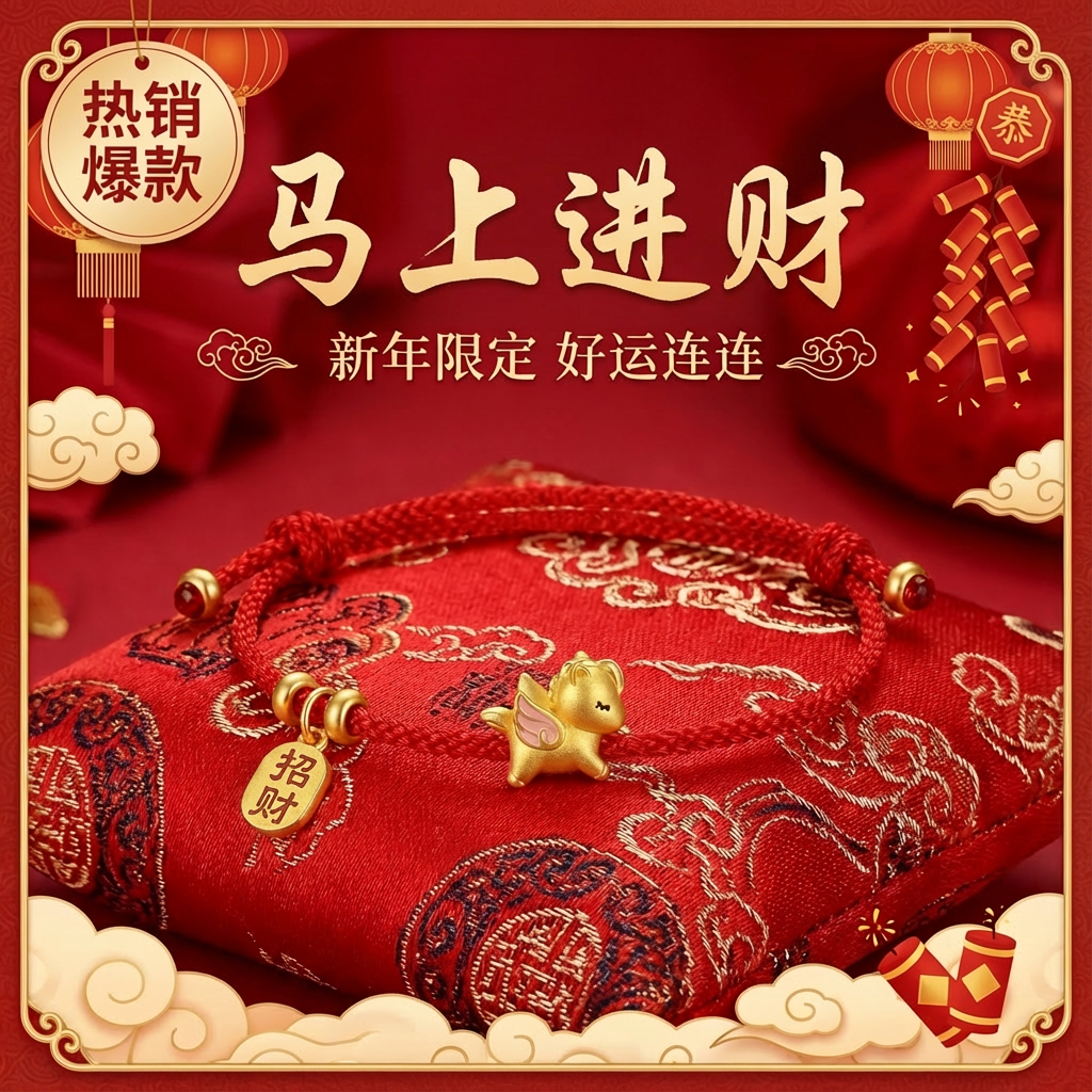 黄金马年本命年手链女5d硬金生肖马转运珠红绳手串送女友情人礼物,珠宝/钻石/翡翠,手饰,淘宝优惠券,粉丝福利购,淘宝优惠卷