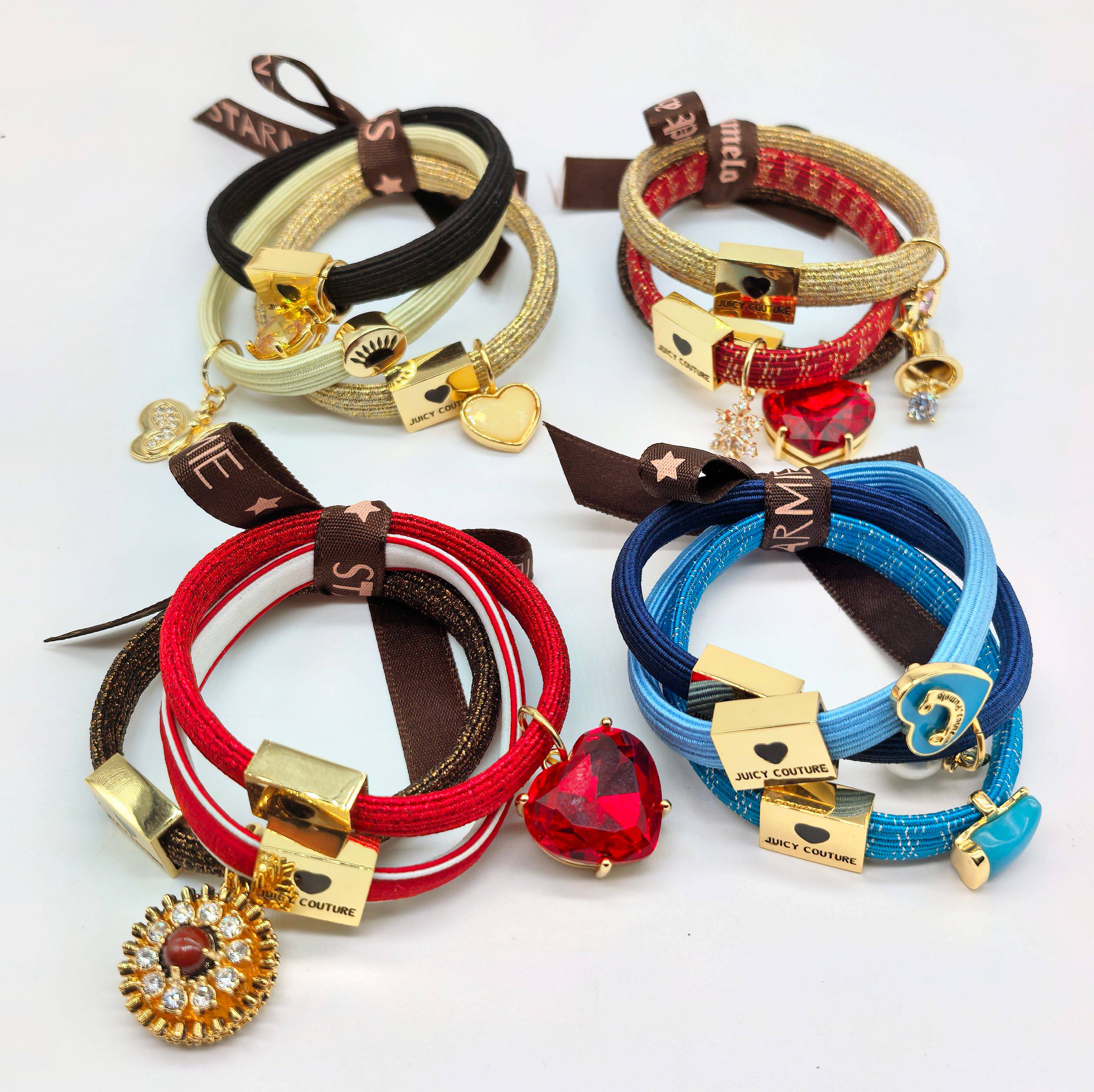 Jc发绳手链两用新款珍珠镶钻爱心系列挂坠头绳发圈套装