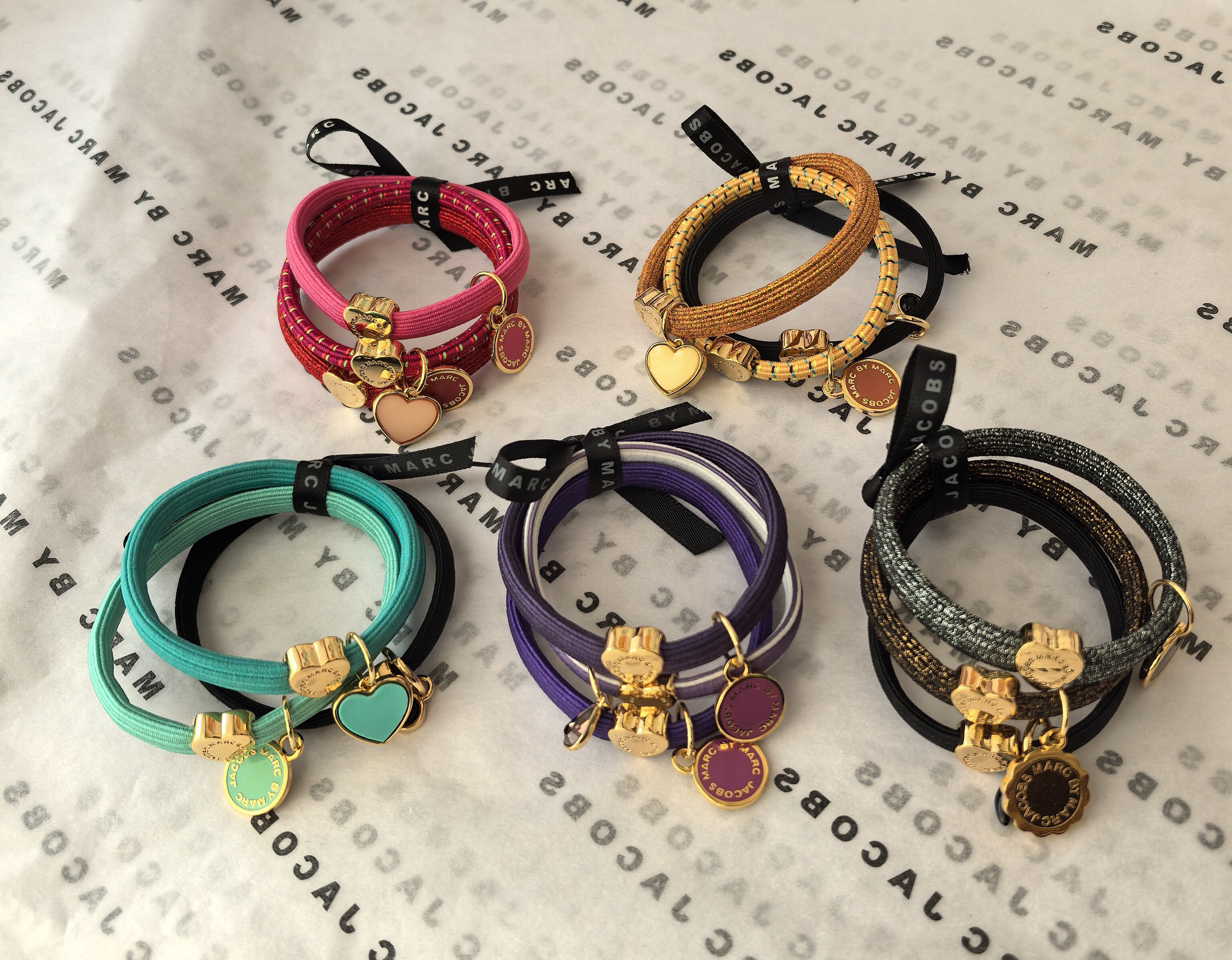 Mj发绳手链两用新款珍珠镶钻爱心系列挂坠头绳发圈套装