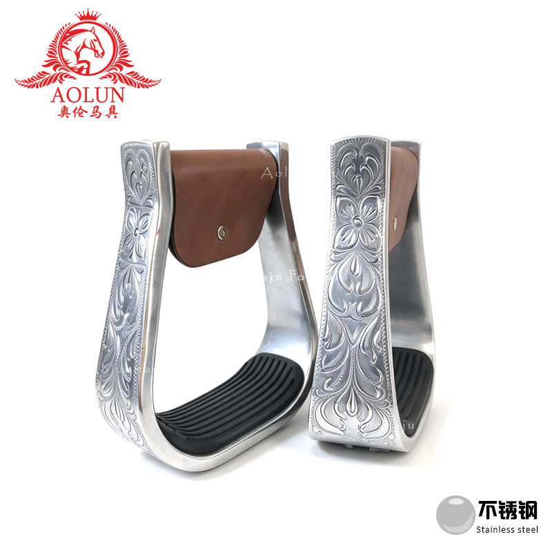 不锈钢西部马蹬雕花西部马鞍单脚蹬奥伦马具马术用品西部马匹装备
