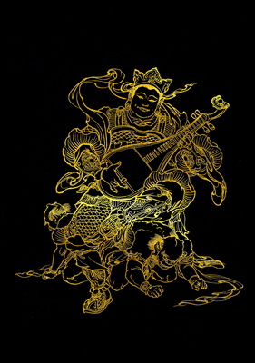 四大天王描金手绘涂色画佛像