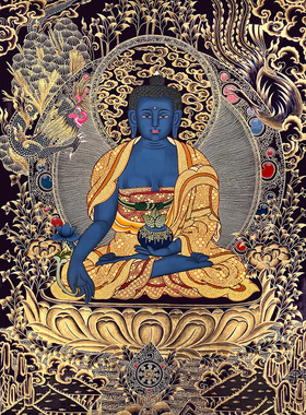 药师佛描金唐卡|静心减压|佛像涂色线稿|DIY手绘填色装饰画
