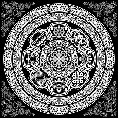 八宝莲花坛城 描金线稿 唐卡西藏手绘diy 涂色 尼泊尔自制DIY