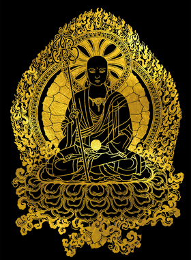 地藏王菩萨描金唐卡|静心减压|佛像涂色线稿|DIY手绘填色装饰画