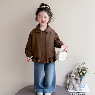 上衣 女宝宝春装 女童翻领皮衣外套春秋2026新款 儿童时髦复古夹克衫