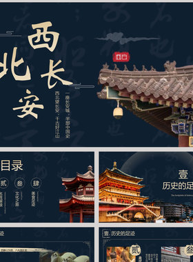 蓝色古建筑背景的“西北长安”城市介绍PPT模板