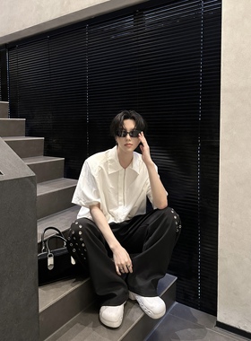 ACME man夏季拉链Polo基础纯色百搭cleanfit短袖衬衫