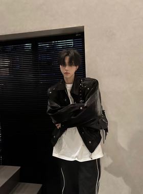 ACME man小众设计金属液态logo短款垫肩夹克男高级外套