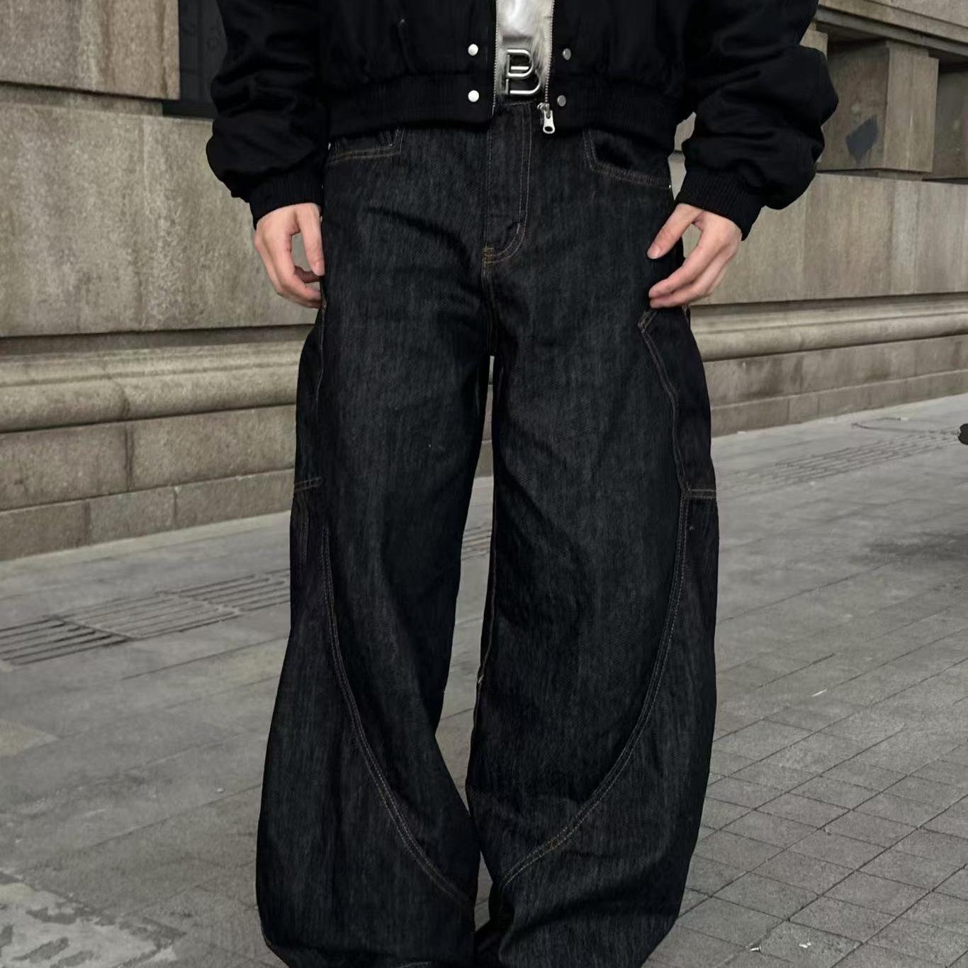 美式复古大口袋弯刀牛仔裤