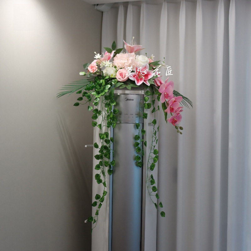 圆柱立式空调柜机上的摆花冰箱上装饰假花花摆设餐厅桌花摆件包邮