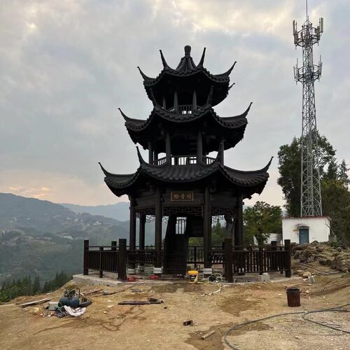 定 制仿古六角凉亭双层重檐古建防腐木八角凉亭四角凉亭仿古长廊