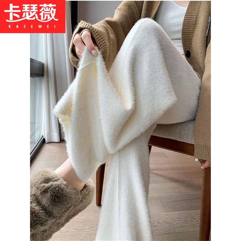 加绒针织打底裤少女2026秋冬新款初中高中学生保暖高腰阔腿休闲裤