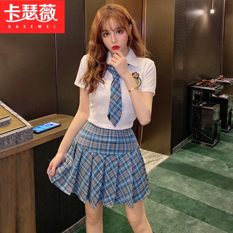 学院风时尚套装女中学生洋气减龄小个子上衣+百褶裙jk制服两件套