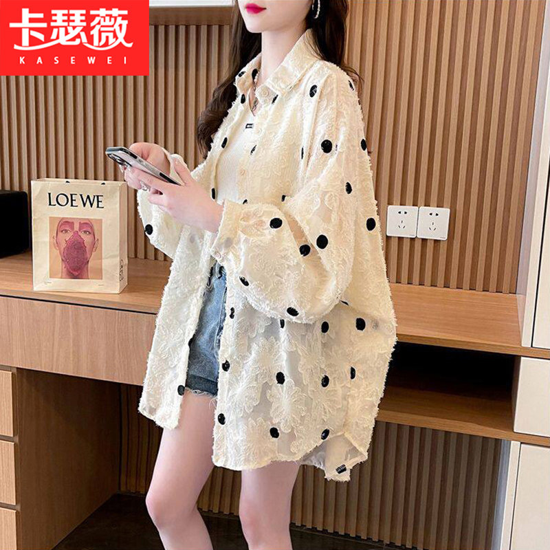 时尚波点防晒衬衫少女2026夏季薄款初中高中学生宽松长袖外套上衣图片