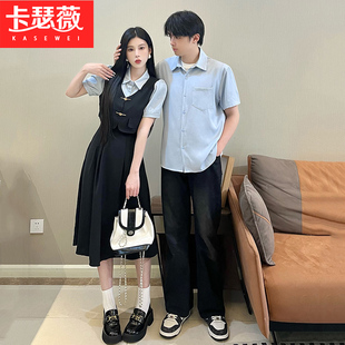 情侣装夏装2025新款小众设计感短袖衬衫法式连衣裙气质女一裙一衣