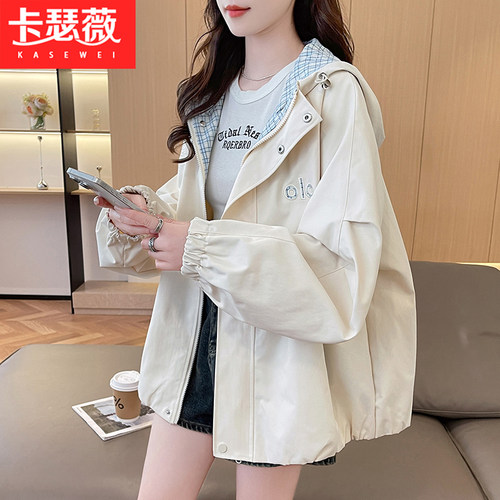 大童少女格子刺绣拼接外套上衣2026秋冬新款初高中学生百搭夹克衫