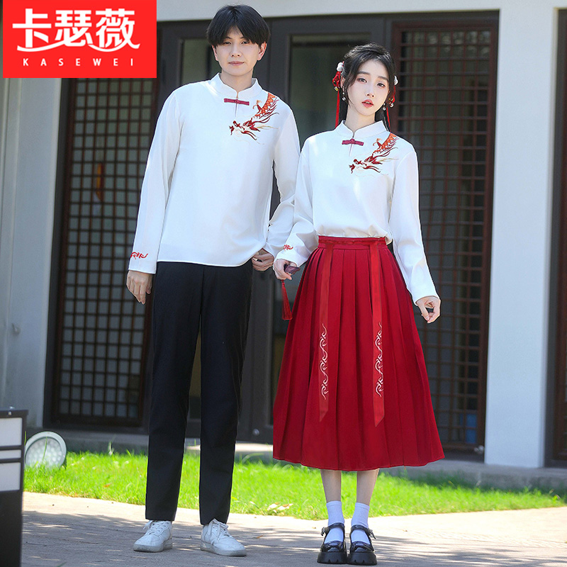 舞台合唱演出服复古风红色长裙元旦诗歌朗诵比赛学生毕业班服套装