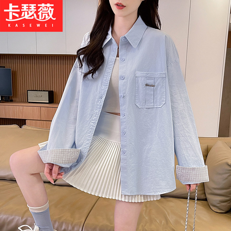 复古字母刺绣衬衣少女2026春装新款初中高中学生法式宽松衬衫上衣