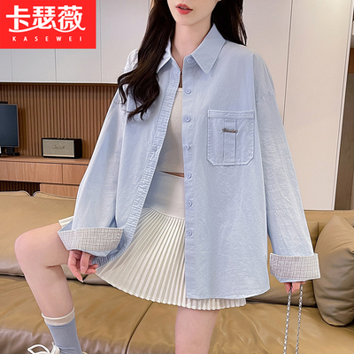 复古字母刺绣衬衣少女2026春装新款初中高中学生法式宽松衬衫上衣