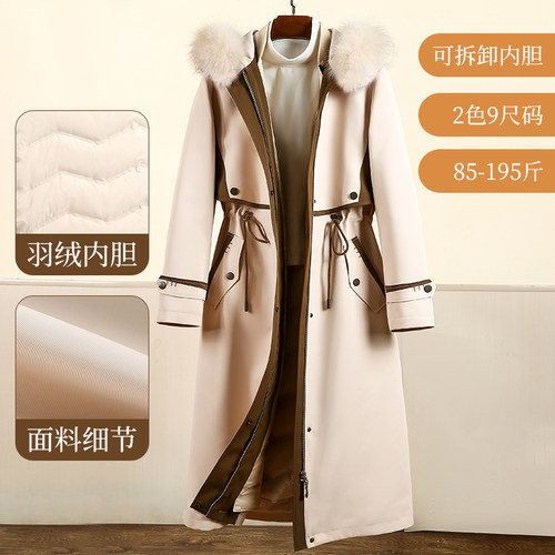 派克服羽绒服狐狸毛领过膝长款