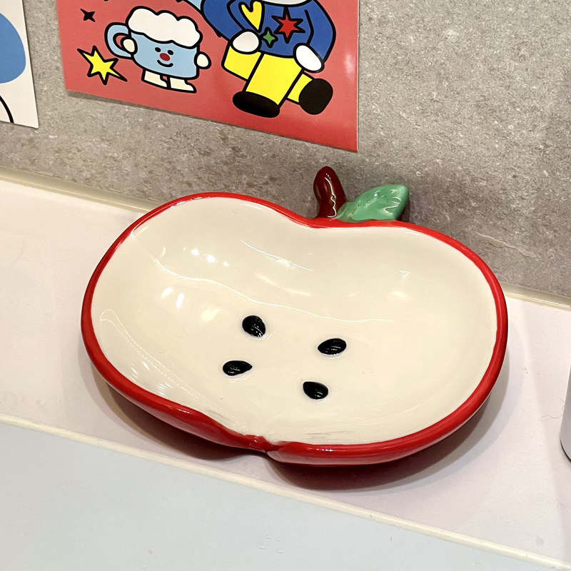 红色苹果肥皂盒沥水免打孔家用香皂盒卫生间可爱轻奢皂碟2025新款