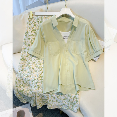 韩版A字裙雪纺花色拼接小二推荐