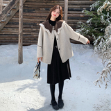 韩版减龄娃娃领短款呢子大衣女2025年秋冬季新款显瘦加厚毛呢外套，女装毛呢外套，浙宝098