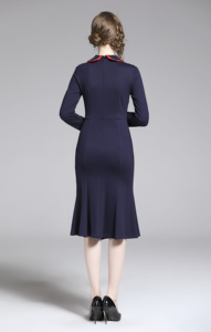 RY1495#复古刺绣娃娃领港味长裙气质鱼尾