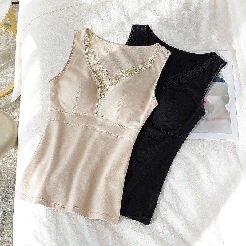 秋冬带罩杯一体磨绒保暖背心