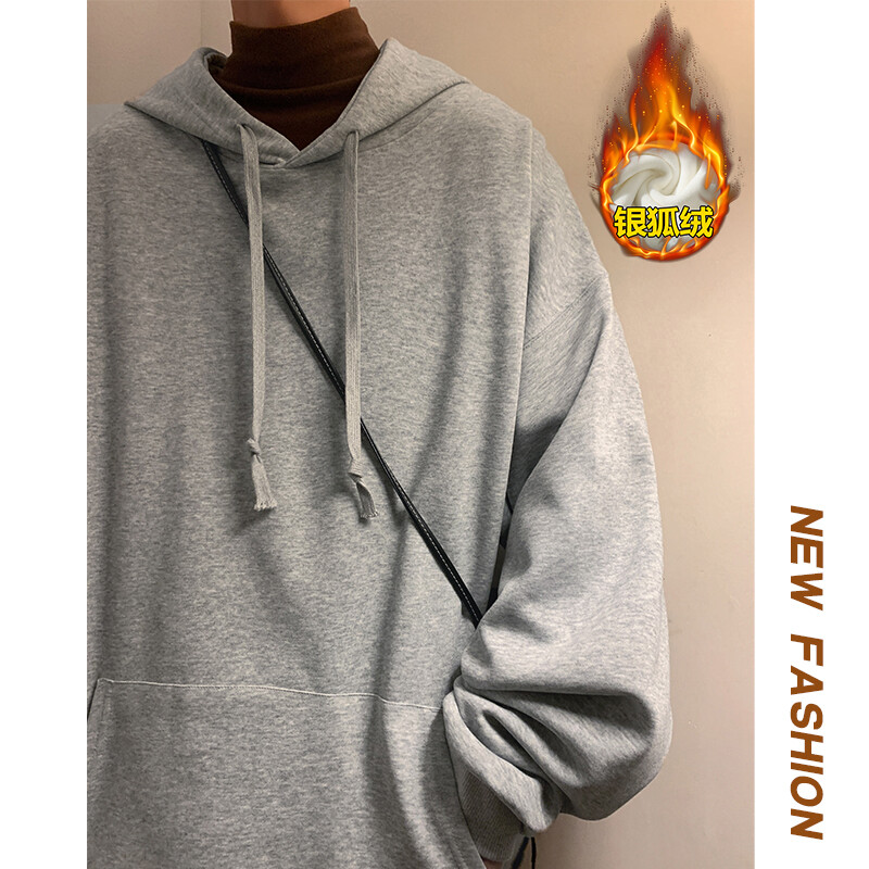 男装卫衣宽松型加绒免烫处理华棉否青春流行是休闲棉65% 聚酯纤维